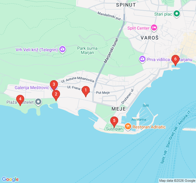 Route map for Art in the Open: The Meštrović Coastal Walk