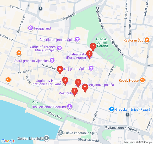 Route map for Diocletian's Living Palace: A Roman Evolution