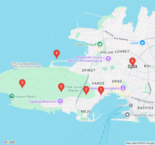 Route map for Marjan Hill: The Holy Peak and Hermitages