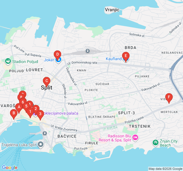 Route map for Pazar and Peškarija: A Split Foodie Adventure