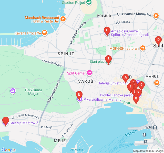 Route map for Split's Jewish Heritage: The Ghetto and Beyond