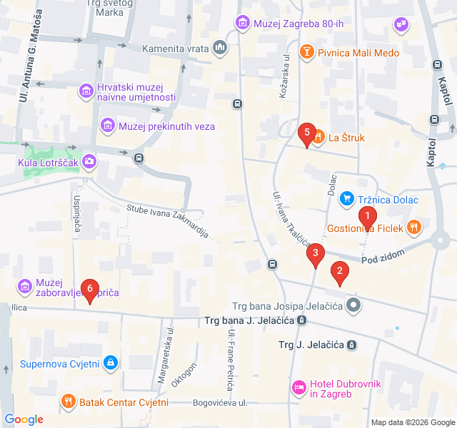 Route map for Dolac Market and Culinary Traditions