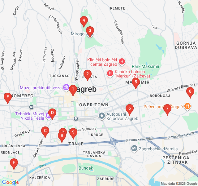 Route map for Mirogoj: A Sanctuary of Art and Silence