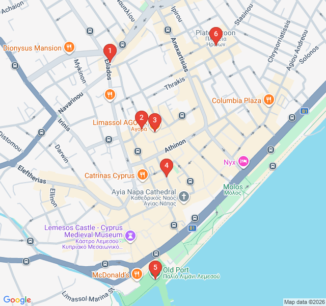 Route map for Limassol After Dark: Tavernas and Terraces