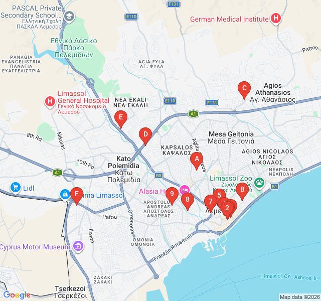 Route map for Limassol's Scholarly Side: The University Trail