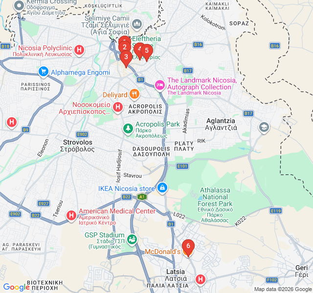 Route map for Brutalism and Brushstrokes: Modern Nicosia