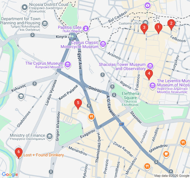 Route map for Neon and Nostalgia: Nicosia's Nightlife Scene