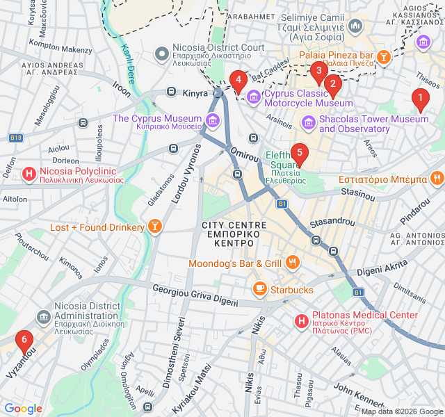 Route map for Poets and Printers: The Literary Soul of Nicosia