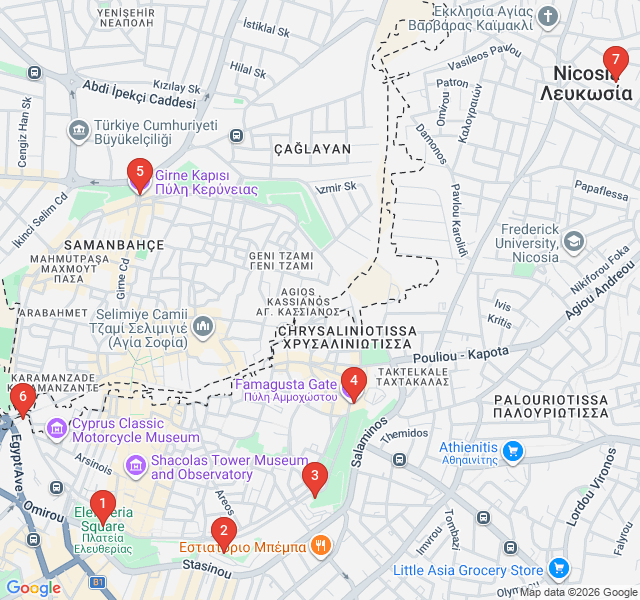 Route map for The Venetian Star: Fortifications of Old Nicosia