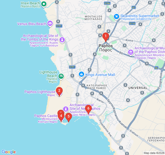 Route map for Lighthouse and Limans: Paphos Coastal Promenade