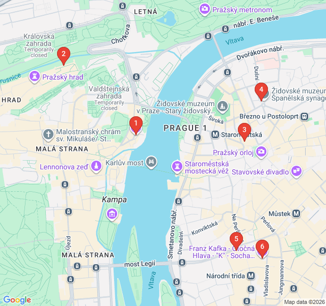 Route map for Franz Kafka's Existential Trail