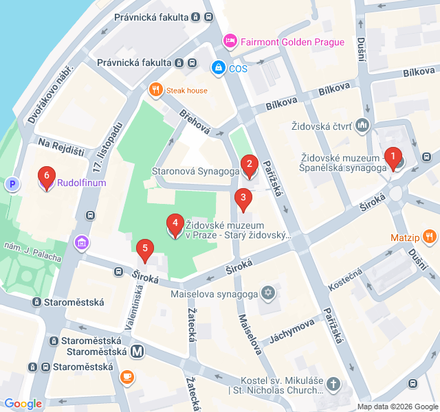 Route map for Jewish Heritage and Josefov History