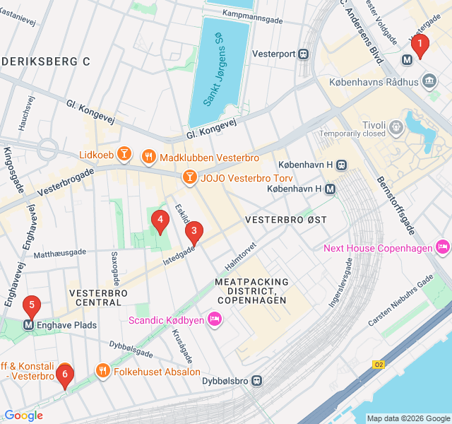 Route map for Vesterbro: From Red Lights to Hip Bites