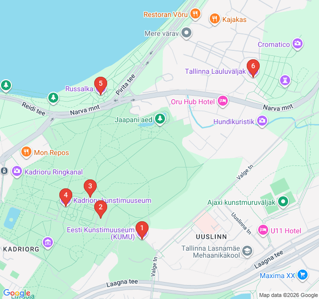 Route map for Imperial Kadriorg: Palaces and Parks