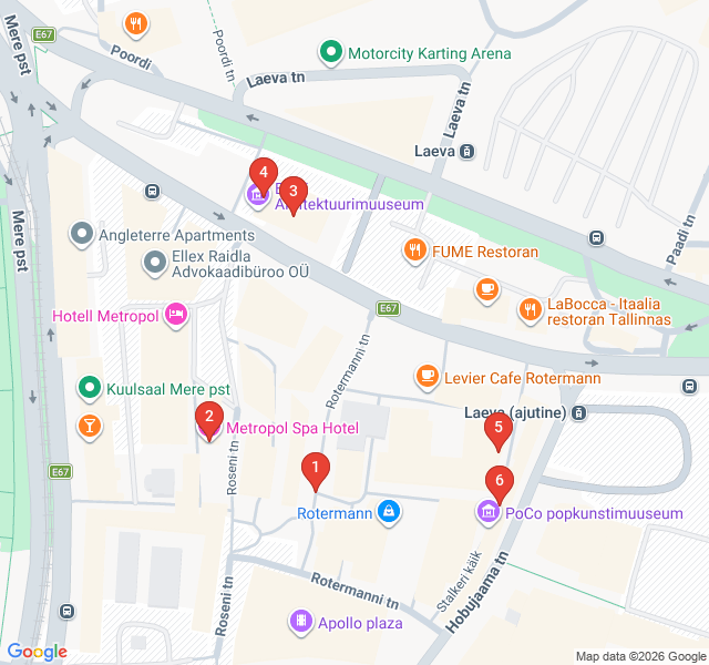 Route map for Rotermann Quarter: Industrial Chic and Design