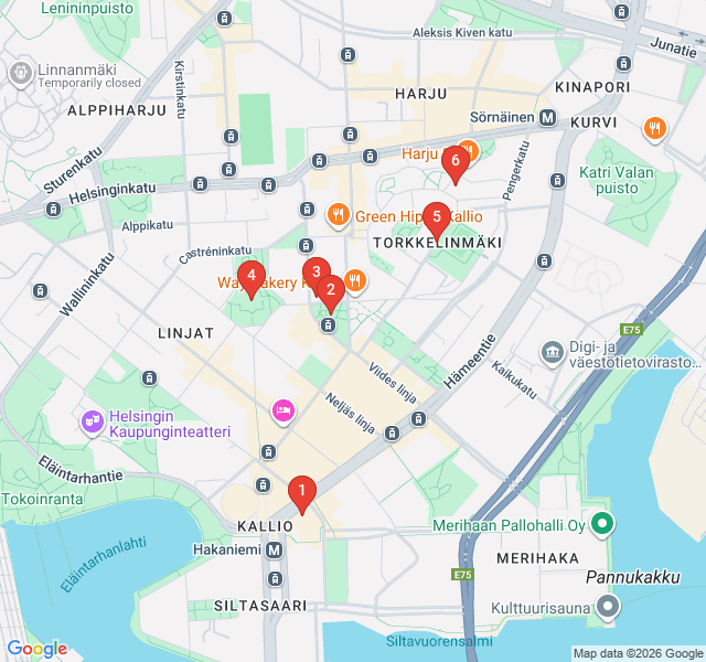 Route map for Kallio's Bohemian Spirit Walk