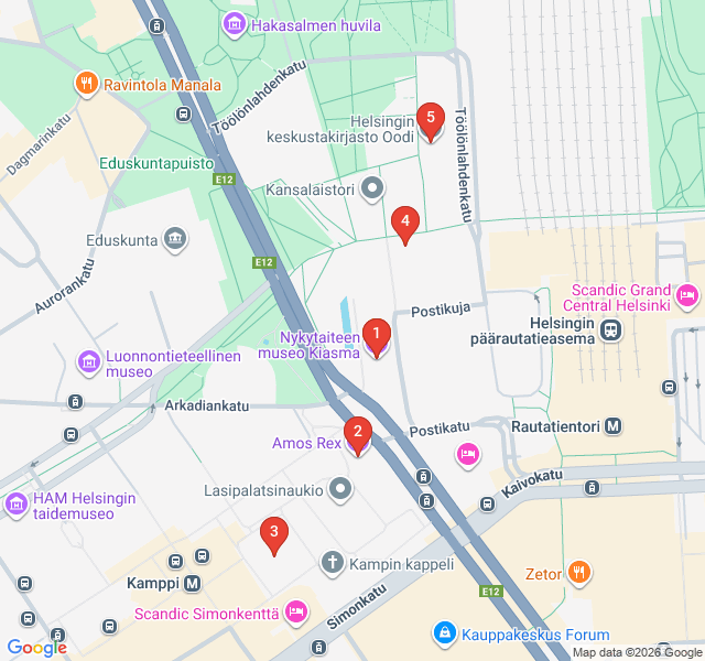 Route map for Oodi to Kiasma: Literary and Modern Design