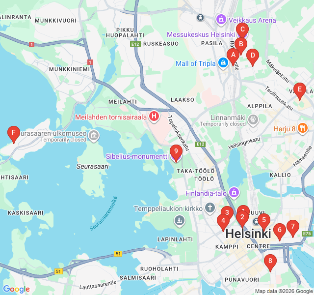 Route map for Pasila Urban Street Art Gallery