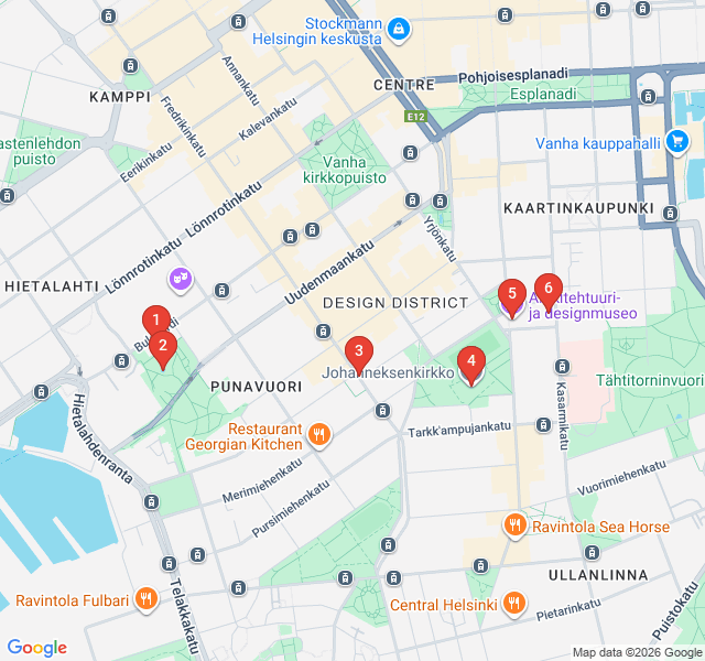 Route map for Punavuori Design District Gems