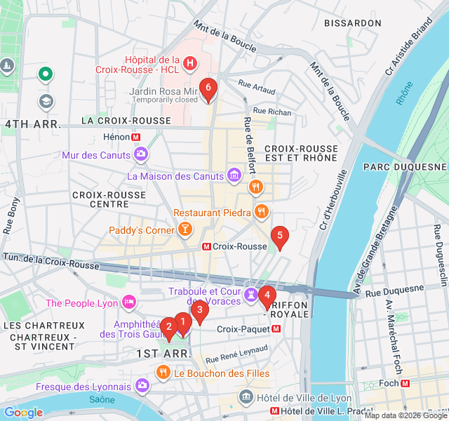 Route map for Hidden Greenery: Gardens of the Croix-Rousse Slopes