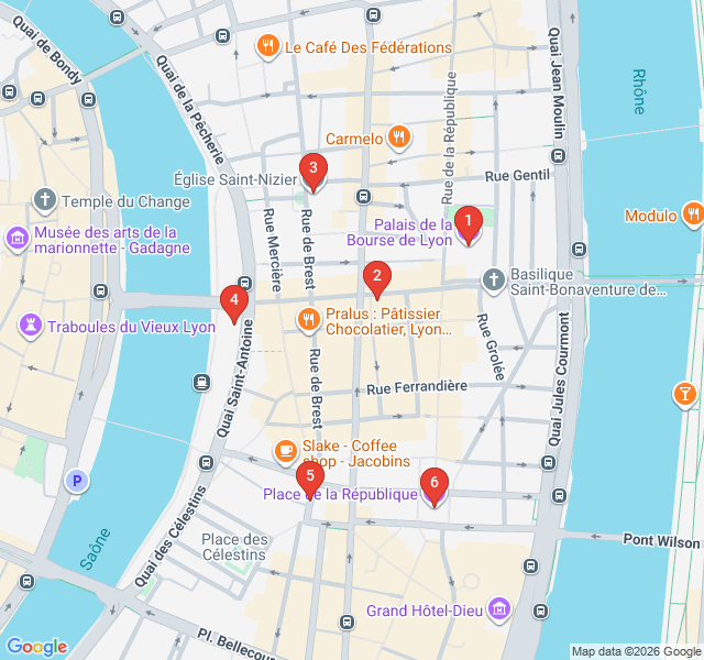 Route map for Morning in the Presqu'île: Markets and Cafe Culture
