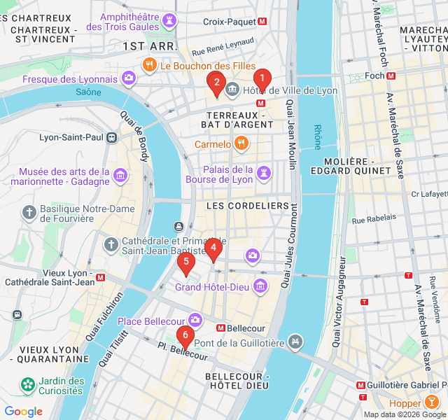 Route map for Lyon's Grand Siècle: Presqu'île Splendor