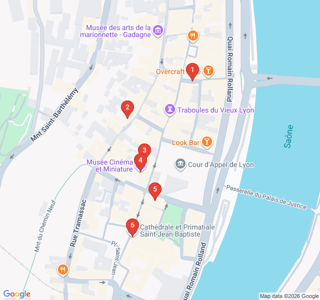 Route map for Secret Passages of Renaissance Vieux Lyon