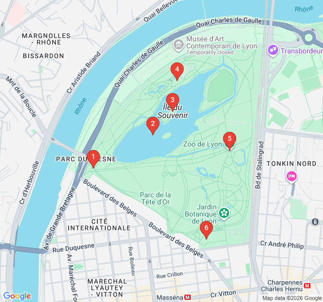 Route map for Green Escape: Parc de la Tête d'Or