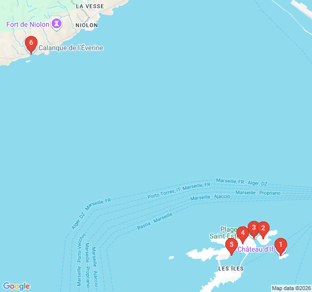 Route map for Monte Cristo’s Footsteps: The Frioul Islands