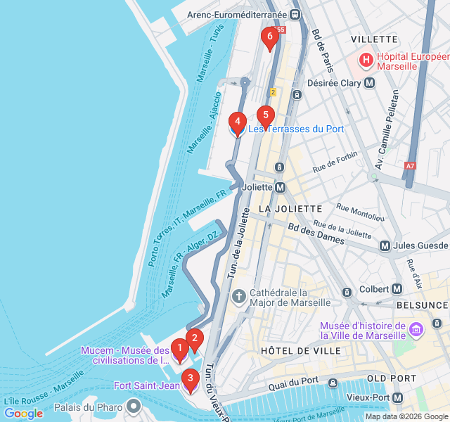 Route map for Waterfront Renaissance: Joliette to MuCEM