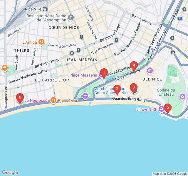 Route map for Hollywood on the Riviera: Nice’s Iconic Film Locations