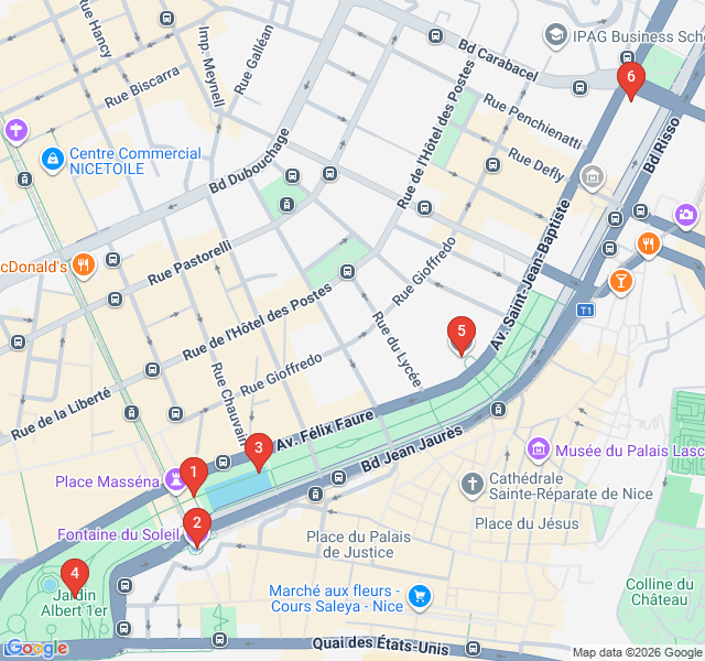 Route map for The Green Belt: Fountains and Flowers of Promenade du Paillon