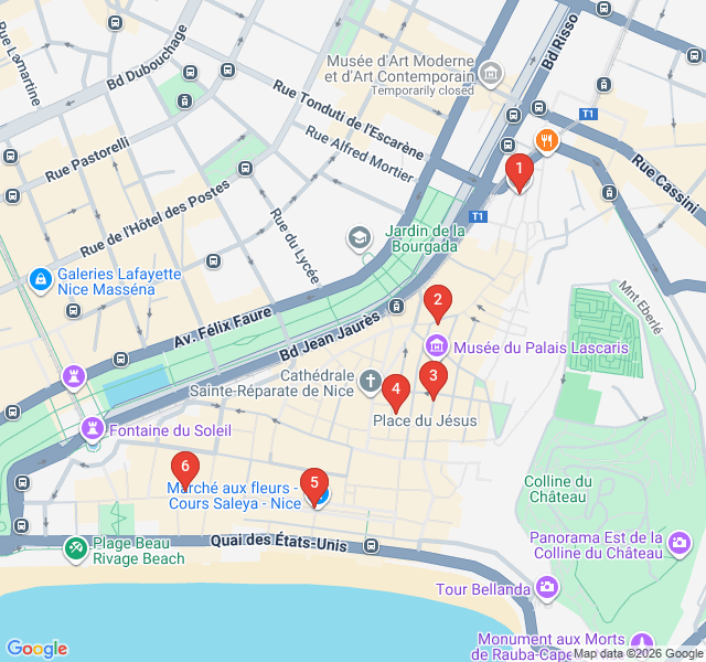 Route map for The Niçois Foodie Trail