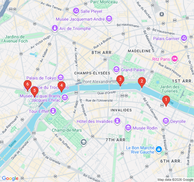 Route map for Golden Hour: Seine Bridge Promenade