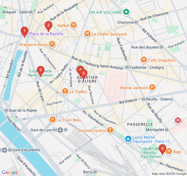 Route map for Gourmet Bastille: The Aligre Market Walk