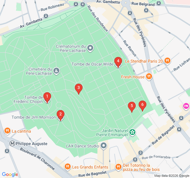 Route map for Legends of Père Lachaise Cemetery