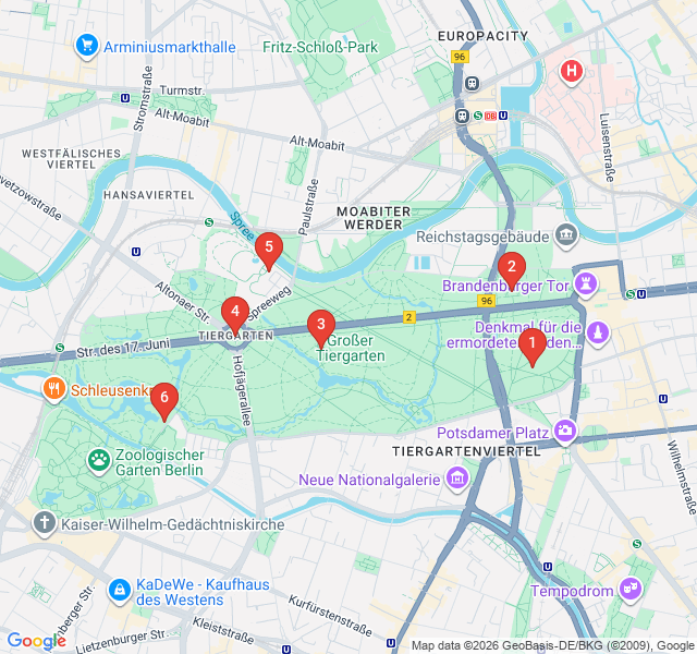 Route map for Tiergarten’s Royal Pathways and Memorials