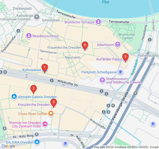 Route map for Dresden's WWII Resurrection Trail