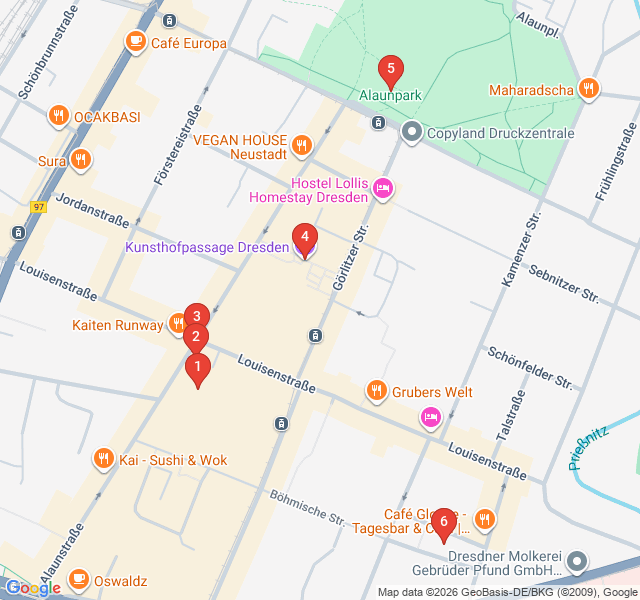 Route map for Street Art and Alternative Neustadt