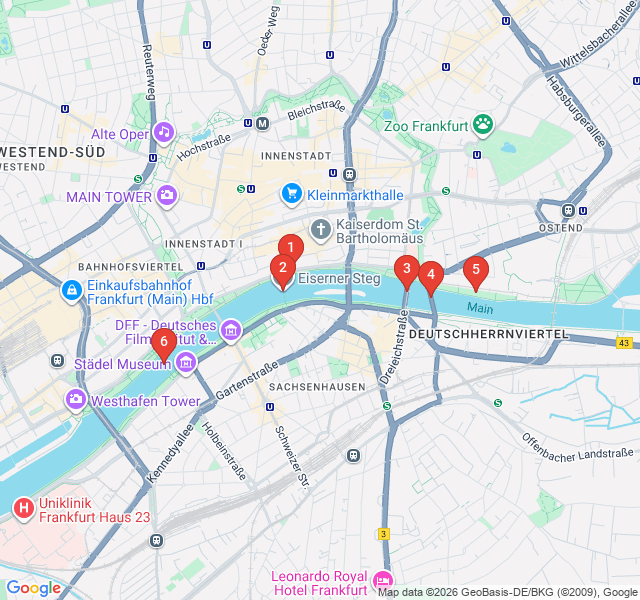 Route map for Frankfurt Sunset: The Bridge and Skyline Route