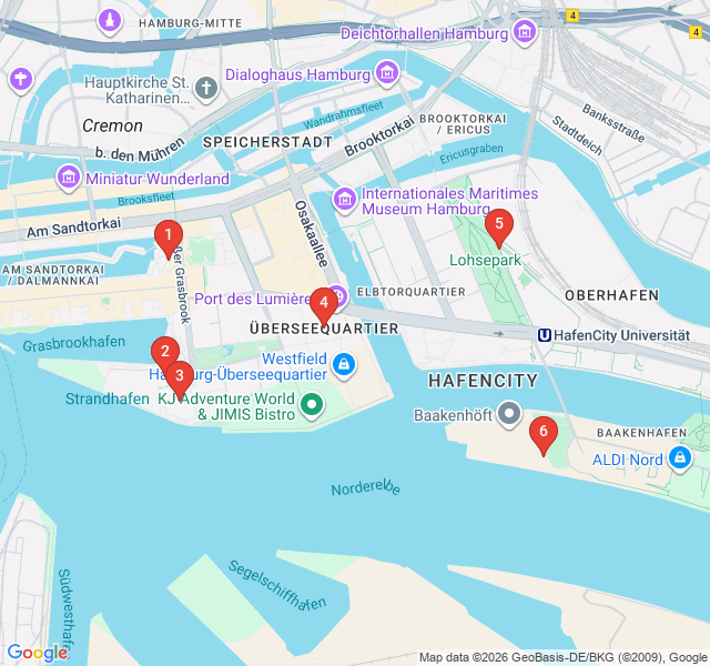 Route map for Futuristic HafenCity: Architecture of Tomorrow