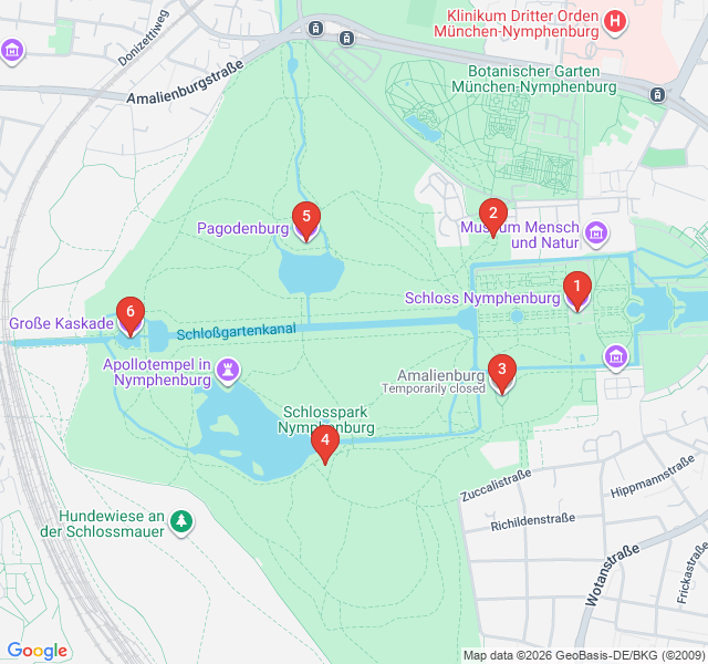 Route map for Royal Respite: The Nymphenburg Palace Gardens