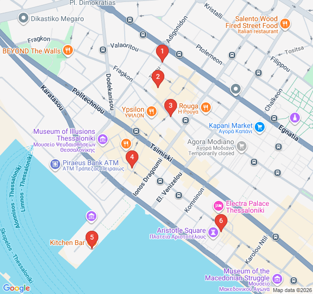 Route map for Ladadika and Valaoritou: From Warehouses to Wine Bars