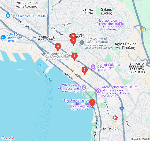 Route map for Murals and Makers: Thessaloniki’s Urban Art Scene