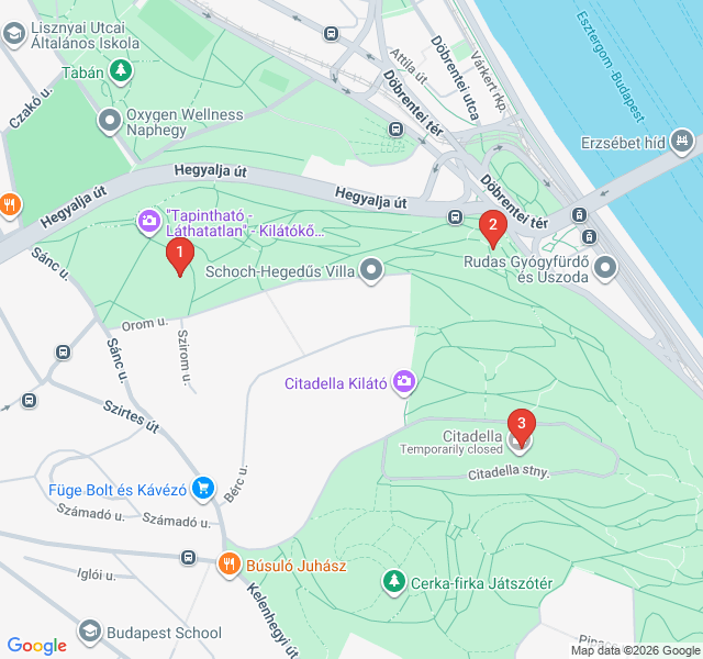 Route map for Gellért Hill: Citadels and Sacred Sites