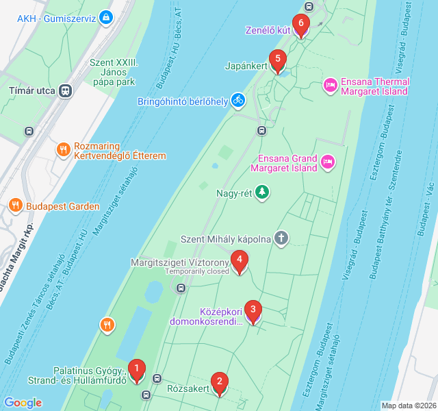 Route map for Margaret Island: A Green Escape