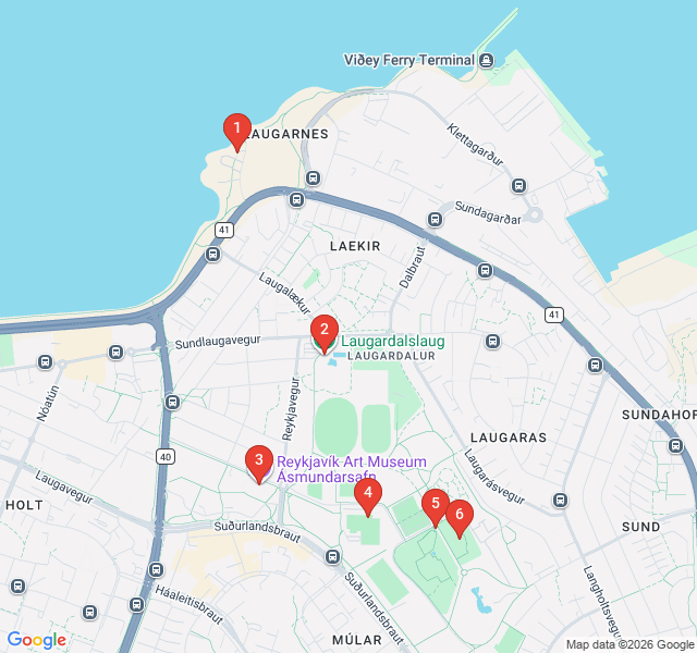 Route map for Laugardalur Valley: The Green Heart