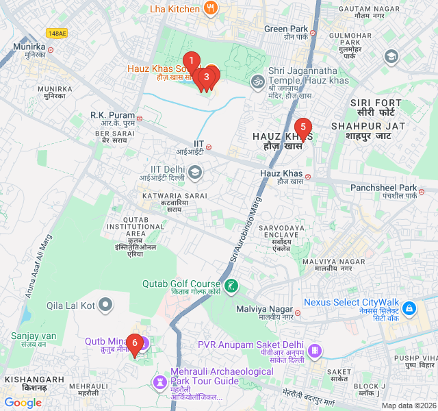 Route map for Bohemian Beats of Hauz Khas Village