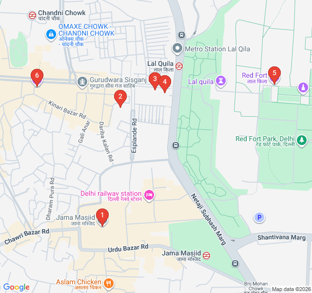 Route map for Spice and Silks of Old Delhi