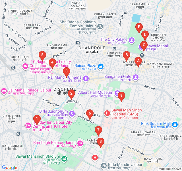 Route map for Flavors of the Bazaar: Jaipur Street Food Route